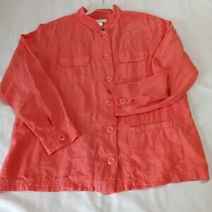 Christopher & Banks PL linen blend long-sleeved button-up cinch waist coral